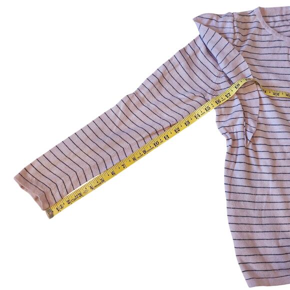 A.N.A Petites Pink and Blue Stripe Merino Wool Ruffle Sweater Size PL - Picture 6 of 8
